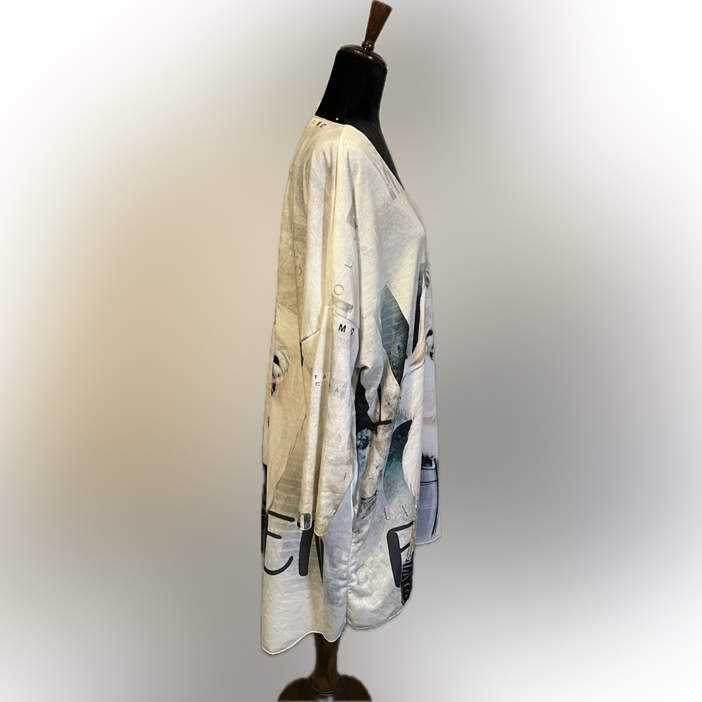 Grey Violet Black and White Graphic Fashionista Tunic size OS - Picture 2 of 13